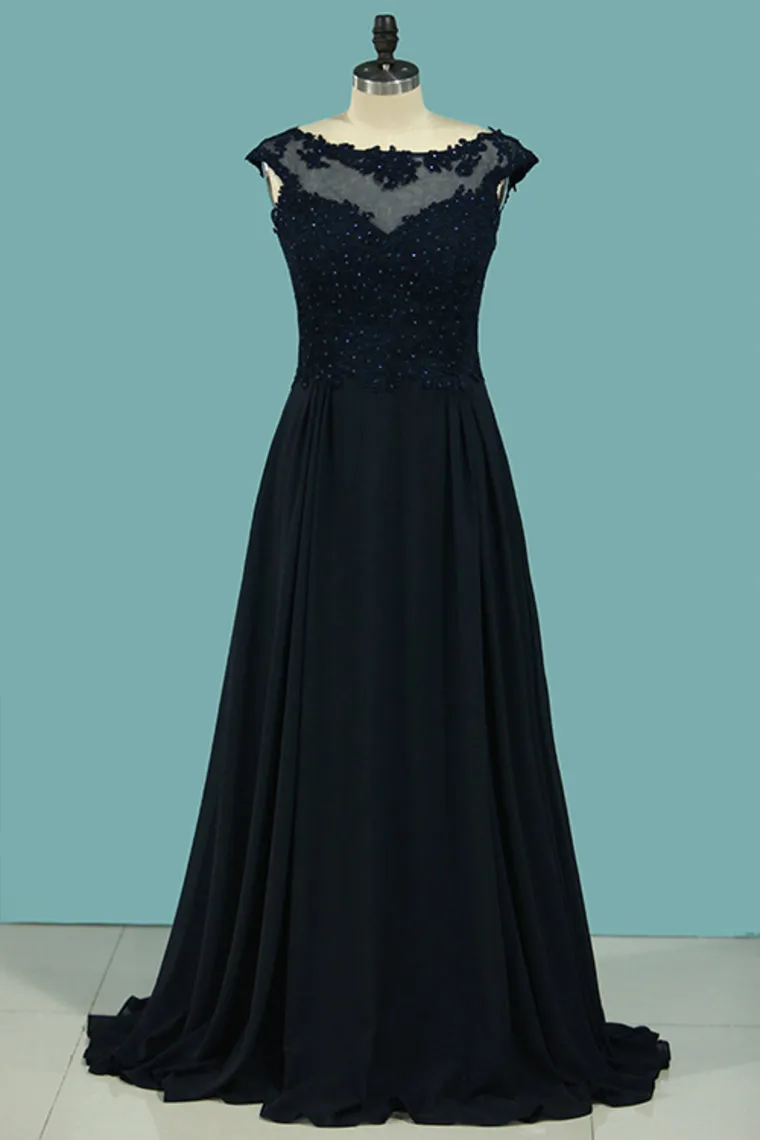 2024 A Line Scoop Chiffon With Applique Floor Length Prom Dresses