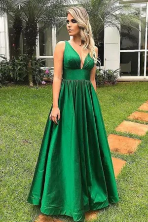2024 A Line Straps Open Back Taffeta Prom Dresses Sweep Train