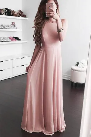 2024 Bateau Prom Dresses A Line Chiffon Floor Length Zipper Up