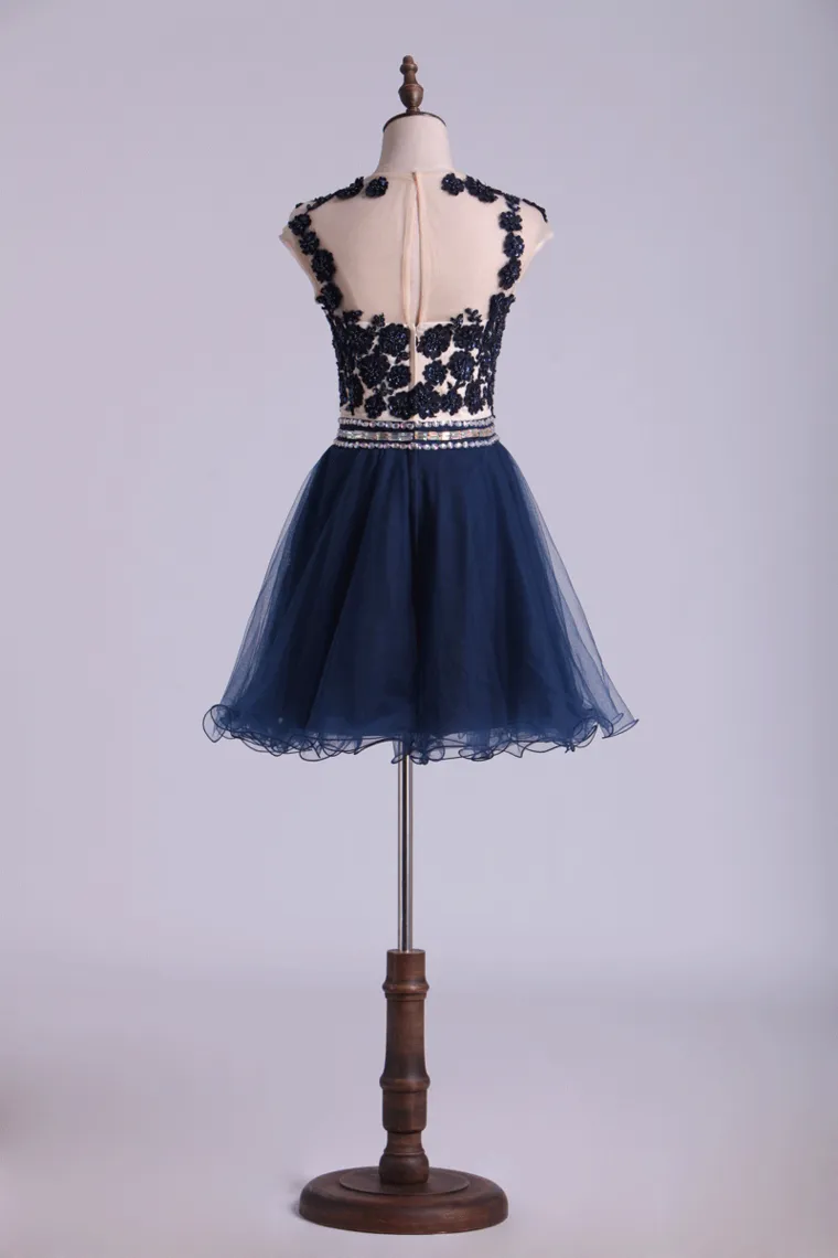 2024 Homecoming Dresses A Line Scoop Short Tulle Dark Navy