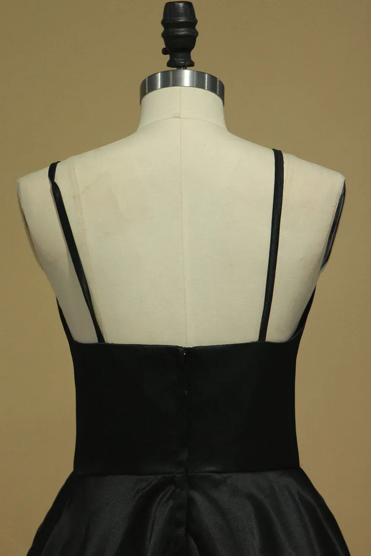 2024 New Arrival Asymmetrical Evening Dresses Sheath Spaghetti Straps Black