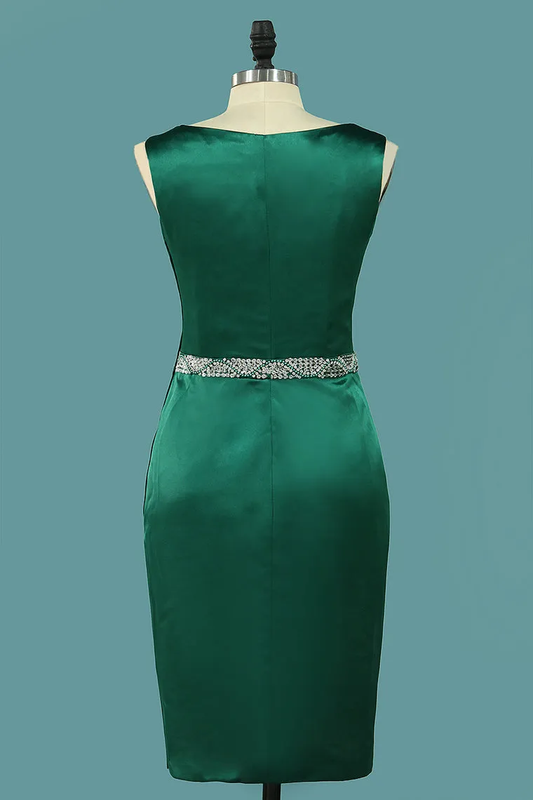 2024 New Arrival Satin Sheath Scoop Cocktail Dresses Knee Length