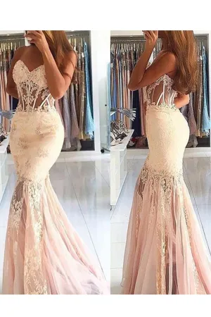 2024 New Arrival Sweetheart Mermaid Prom Dresses With Applique Tulle