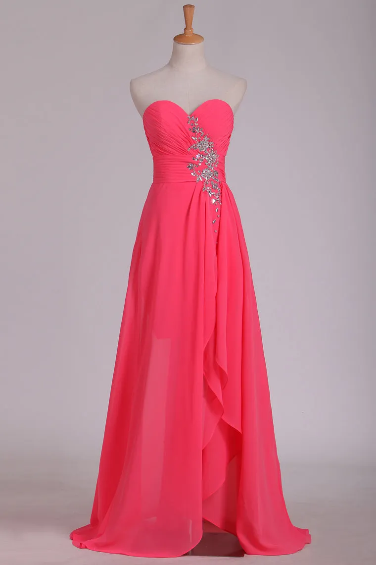 2024 Prom Dresses Sheath/Column Sweetheart Asymmetrical With Beading Chiffon
