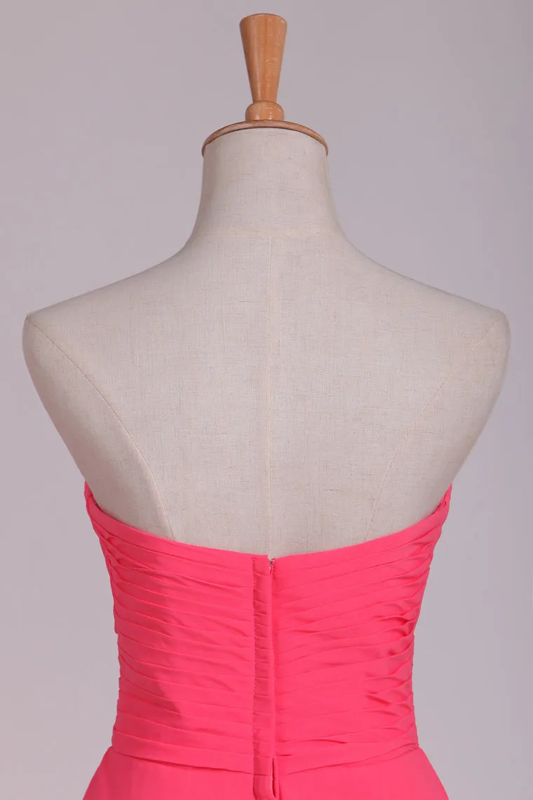 2024 Prom Dresses Sheath/Column Sweetheart Asymmetrical With Beading Chiffon