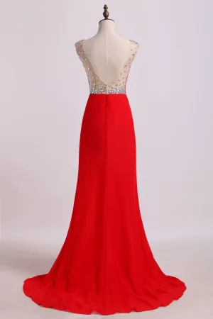2024 Scoop Column Prom Dresses With Rhinestone Chiffon