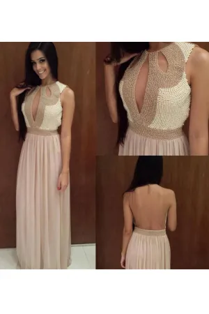 2024 Scoop Prom Dresses A Line Chiffon With Beading Sweep Train
