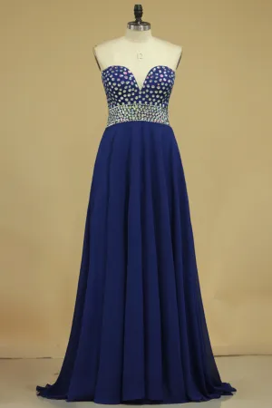 2024 Sleeveless A Line Floor Length Prom Dresses With Shiny Rhinestone Chiffon