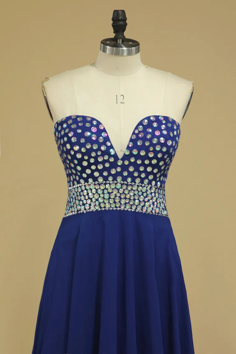 2024 Sleeveless A Line Floor Length Prom Dresses With Shiny Rhinestone Chiffon