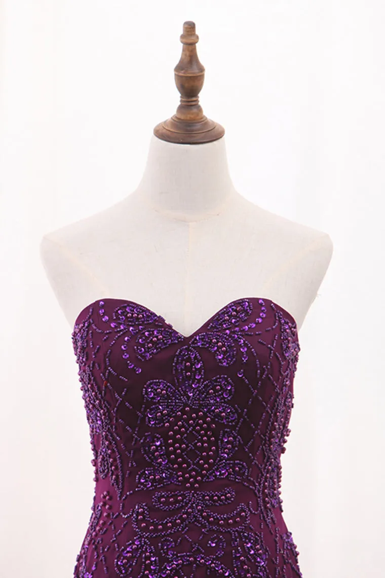 2024 Tulle Mermaid Sweetheart Prom Dresses With Beading Sweep Train