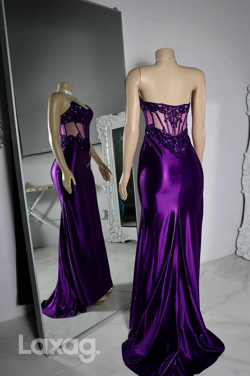 22471 - Straples Beaded illusion High Slit Mermaid Prom Dresses for Black Girl Slay