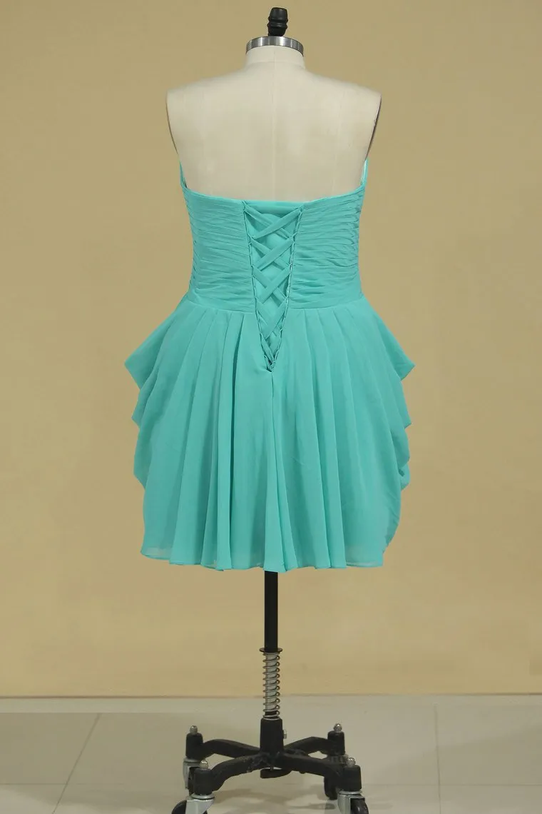 A Line Ruched Bodice Homecoming Dresses Chiffon Mini