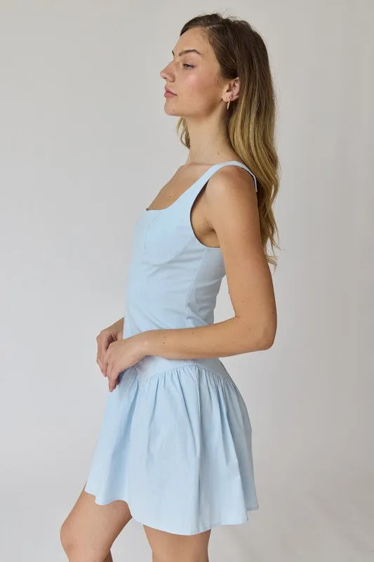 Alice Square Neck Mini Dress Blue
