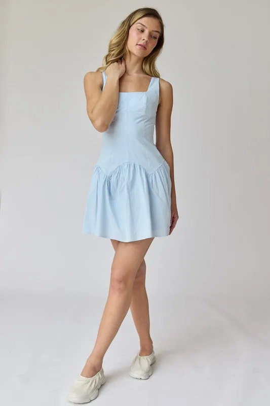 Alice Square Neck Mini Dress Blue