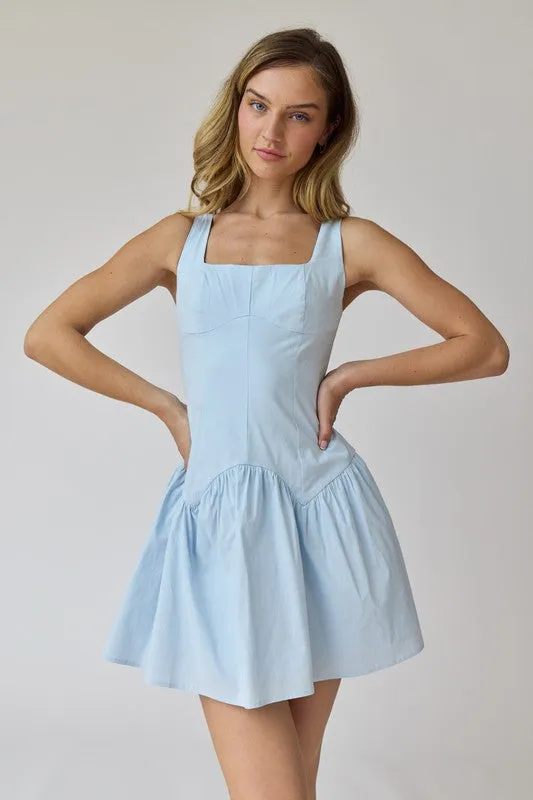 Alice Square Neck Mini Dress Blue