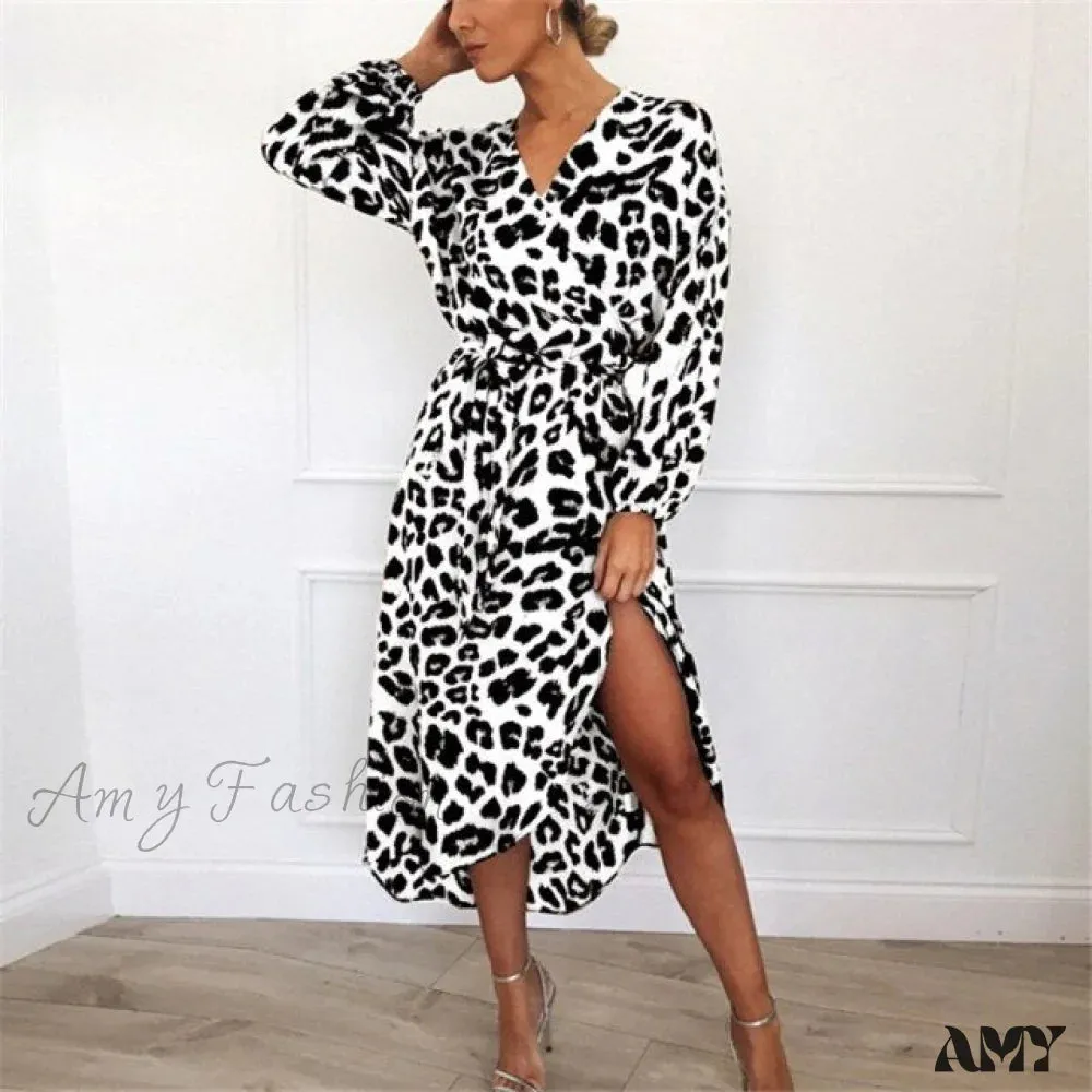 Amy Fashion - Fashion Sexy Leopard V-Neck Sling Maxi Dresses