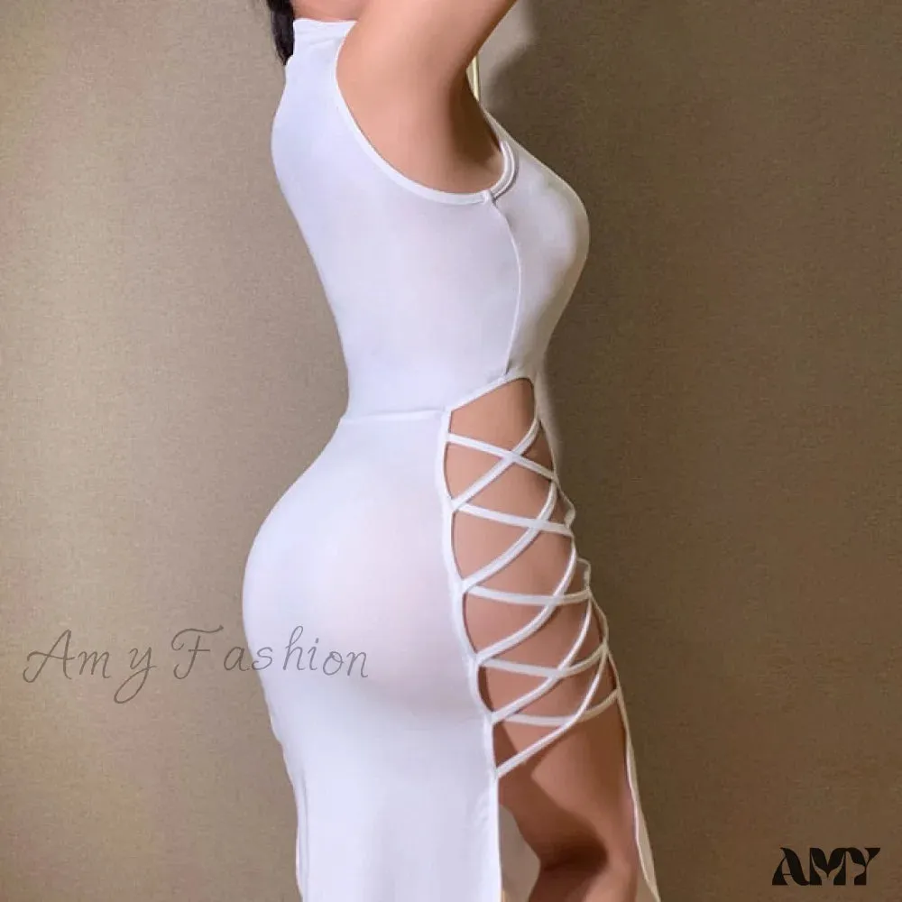 Amy Fashion - Hot Sexy Sleeveless Midi Split Dresses