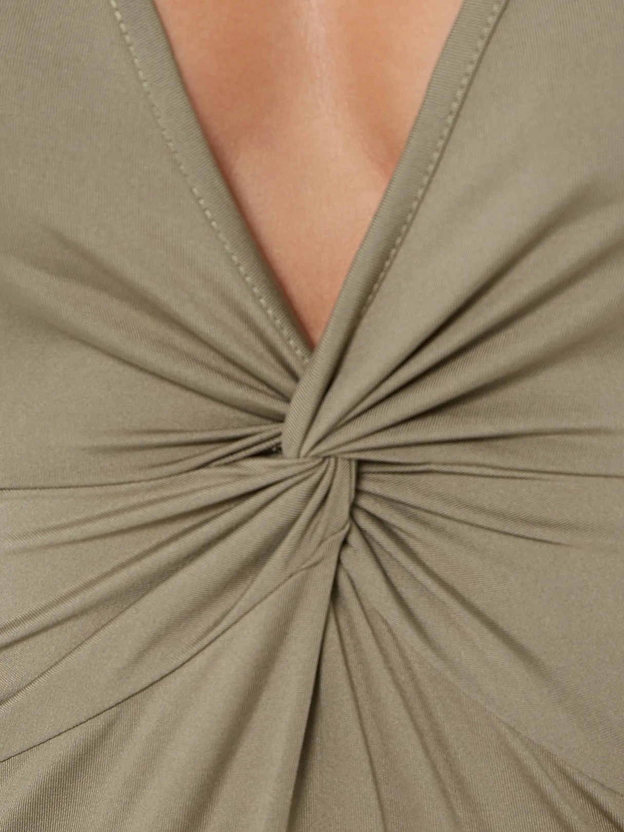 Army Green Deep V Neck Long Sleeve Plain Cut Out Sexy Dresses