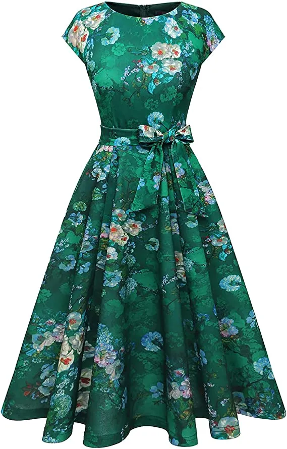 Armygreen Women Casual Dresses Vintage Cocktail Tea Party Dress A-Line Summer Work Dress - DRESSTELLS