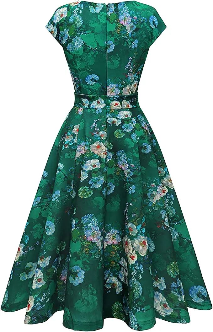 Armygreen Women Casual Dresses Vintage Cocktail Tea Party Dress A-Line Summer Work Dress - DRESSTELLS