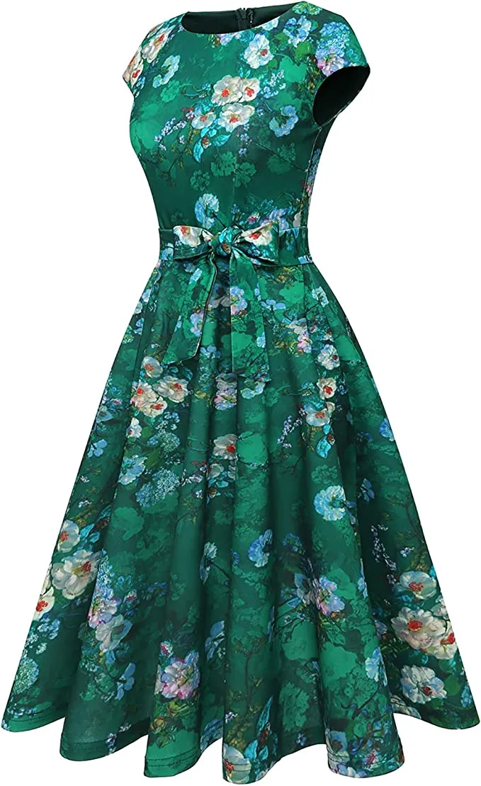 Armygreen Women Casual Dresses Vintage Cocktail Tea Party Dress A-Line Summer Work Dress - DRESSTELLS