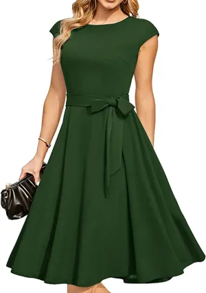 Armygreen Women Casual Dresses Vintage Cocktail Tea Party Dress A-Line Summer Work Dress - DRESSTELLS