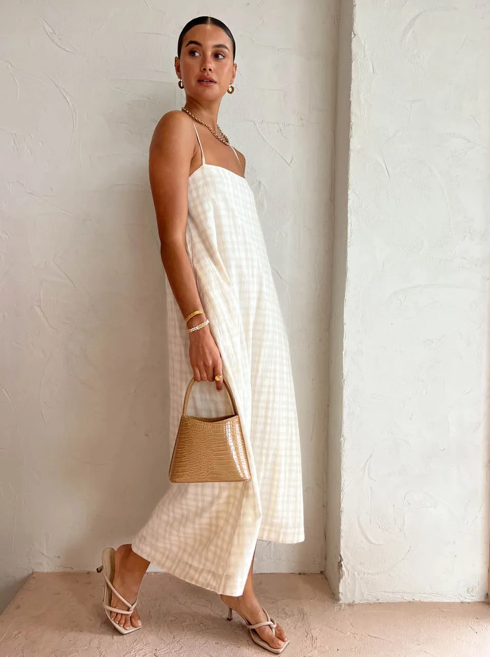 Assembly Label Tully Dress in Stone Check
