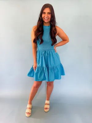 Backyard BBQ Halter Dress - Blue