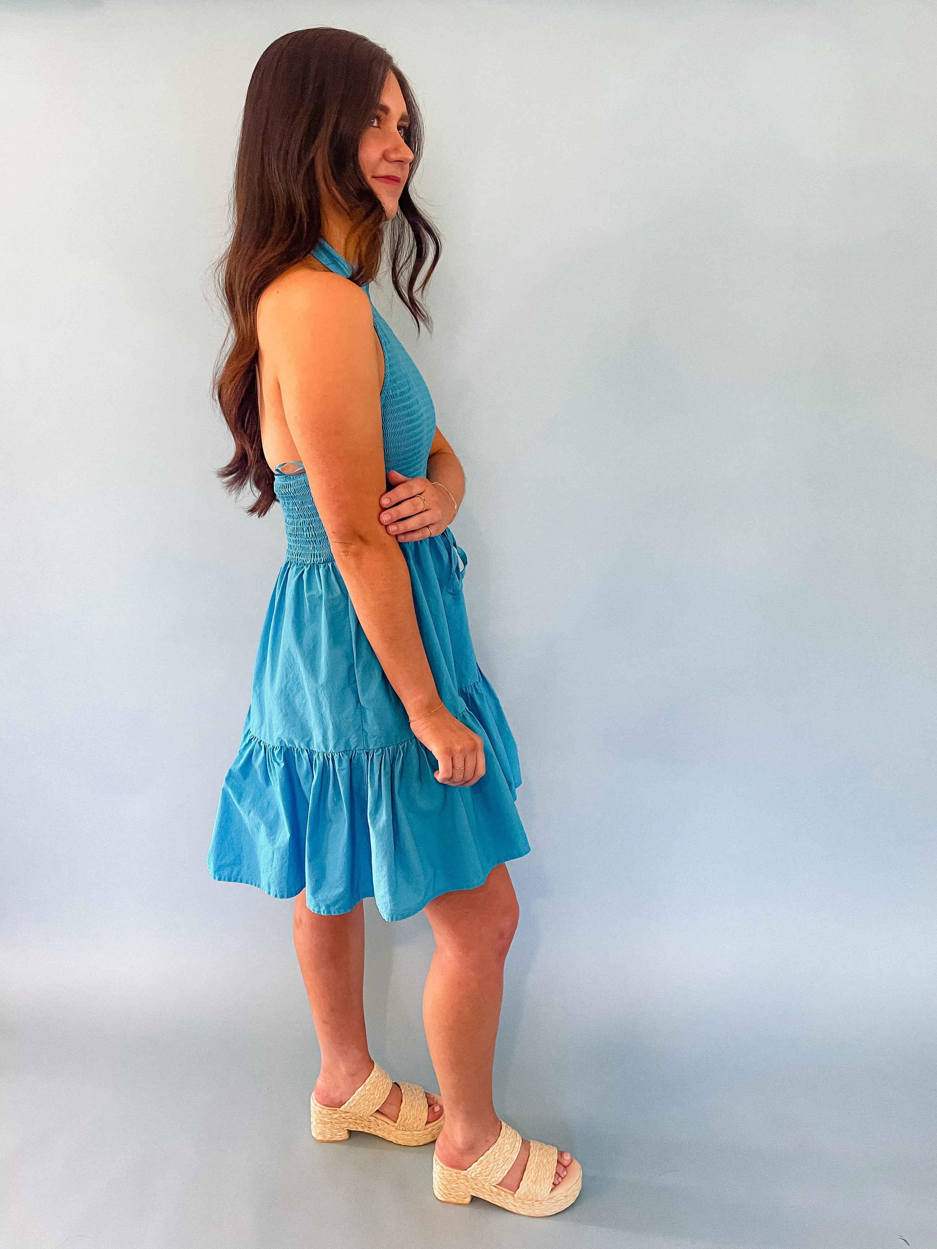 Backyard BBQ Halter Dress - Blue