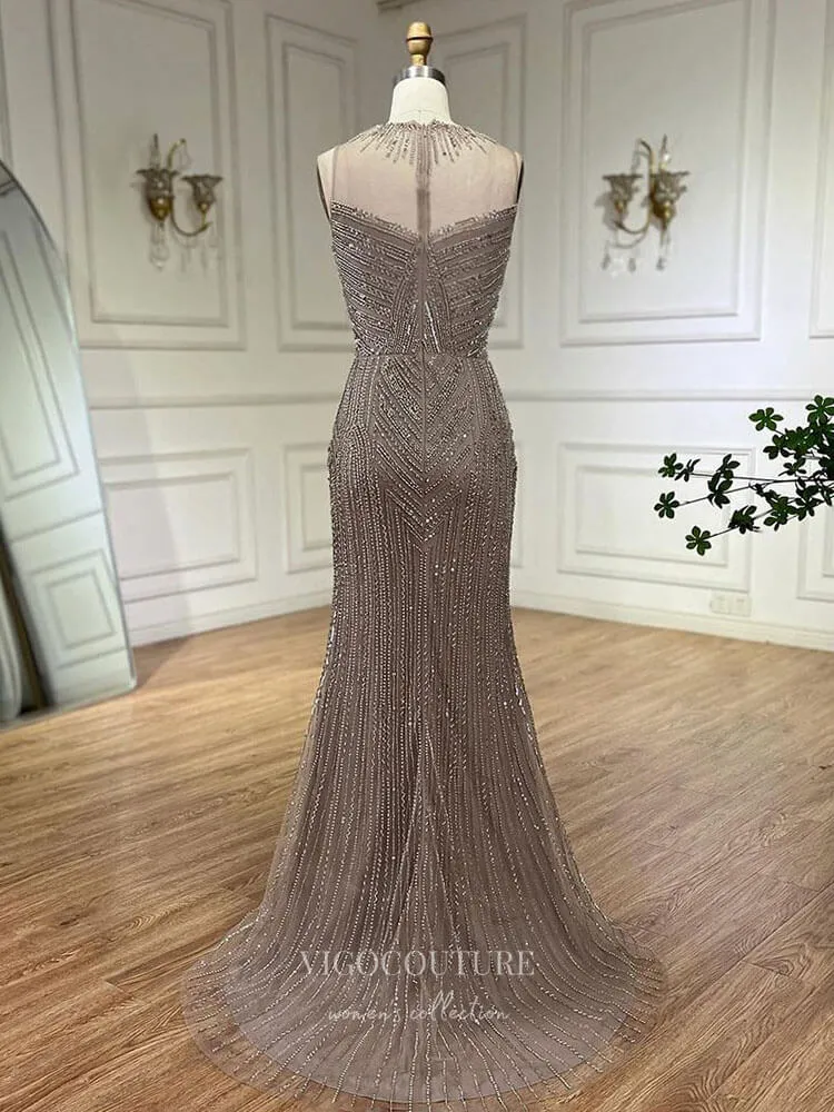 Beaded Removable Cape Sleeve Prom Dresses Mermaid High Neck Pageant Dress 24527