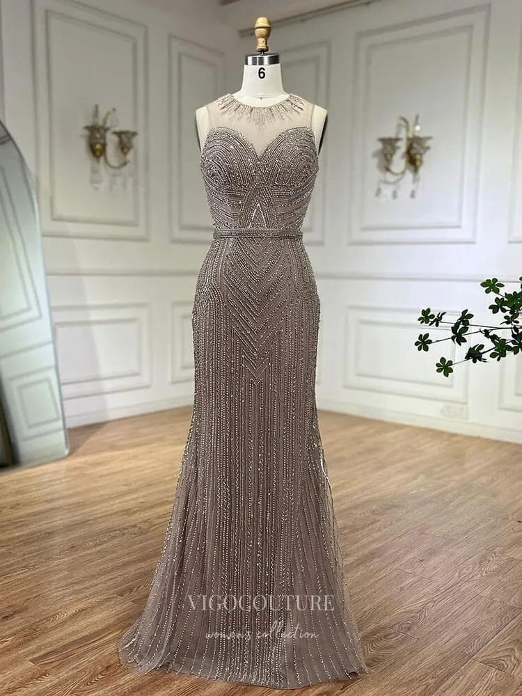 Beaded Removable Cape Sleeve Prom Dresses Mermaid High Neck Pageant Dress 24527