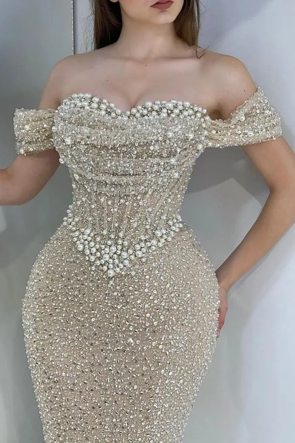 Beaded Sweetheart Off The Shoulder Mermaid Long Tulle Prom Dress