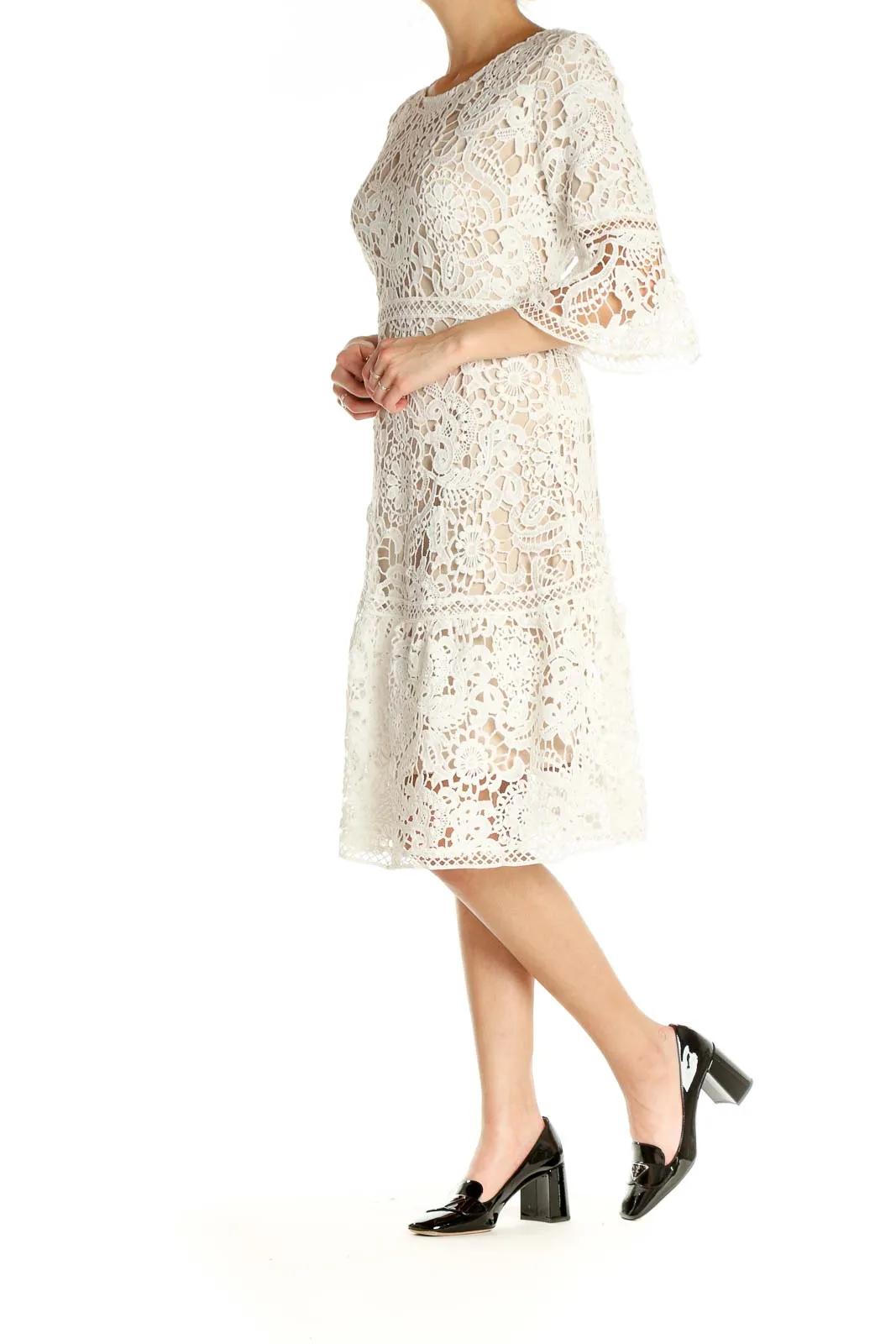Beige Lace Day Fit & Flare Dress