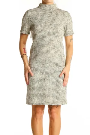 Beige Textured Short Sleeve Sheath Dress