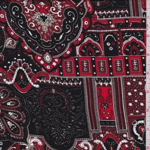 Black/Maroon/Taupe Moroccan Crepe Georgette Fabric