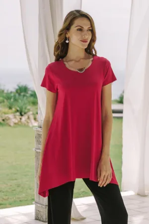 Blooming Orchid Hand Made Short Sleeve Modal Tunic from Bali