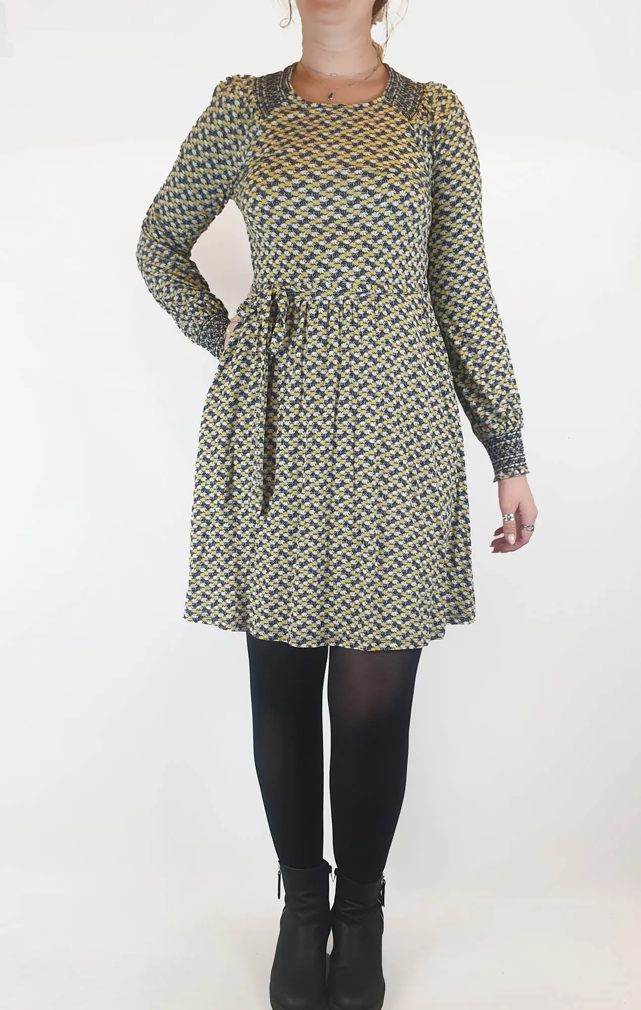 Boden green and navy print long sleeve dress size 12