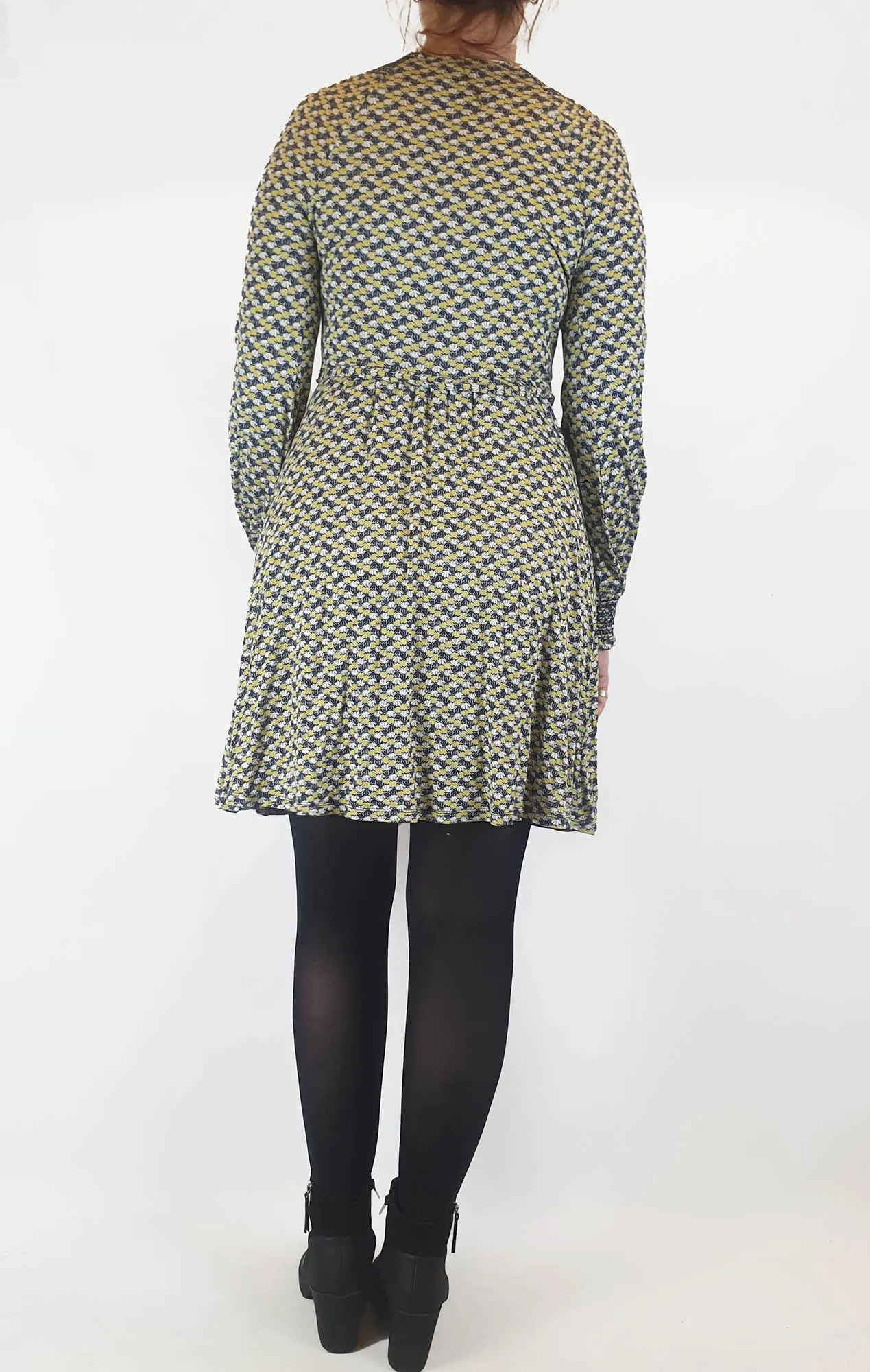 Boden green and navy print long sleeve dress size 12