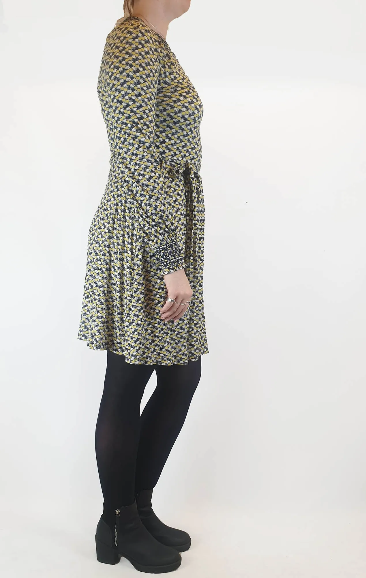 Boden green and navy print long sleeve dress size 12