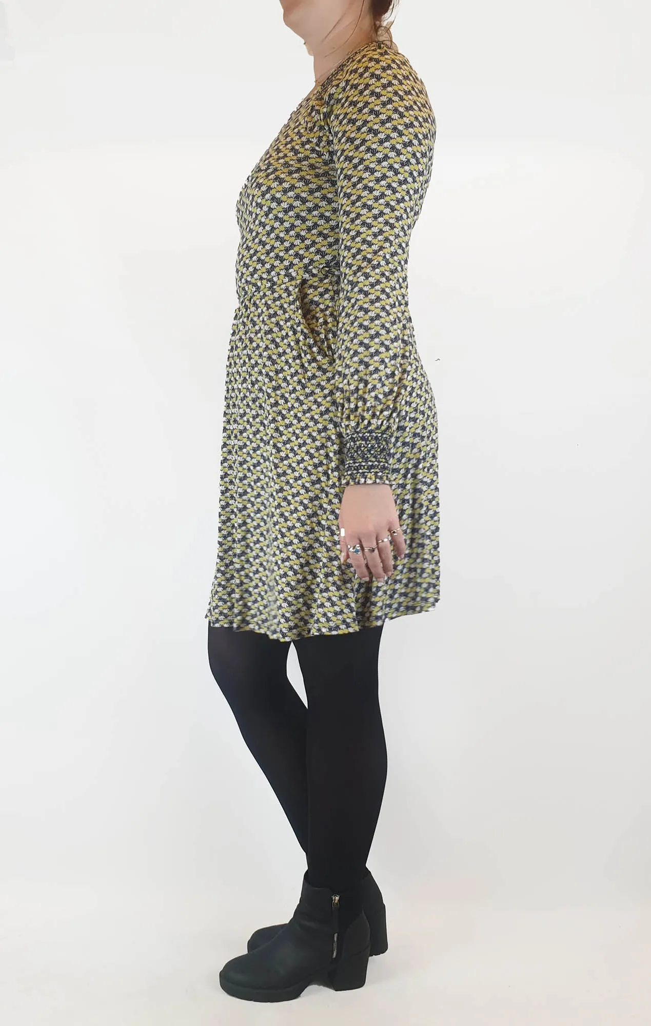 Boden green and navy print long sleeve dress size 12