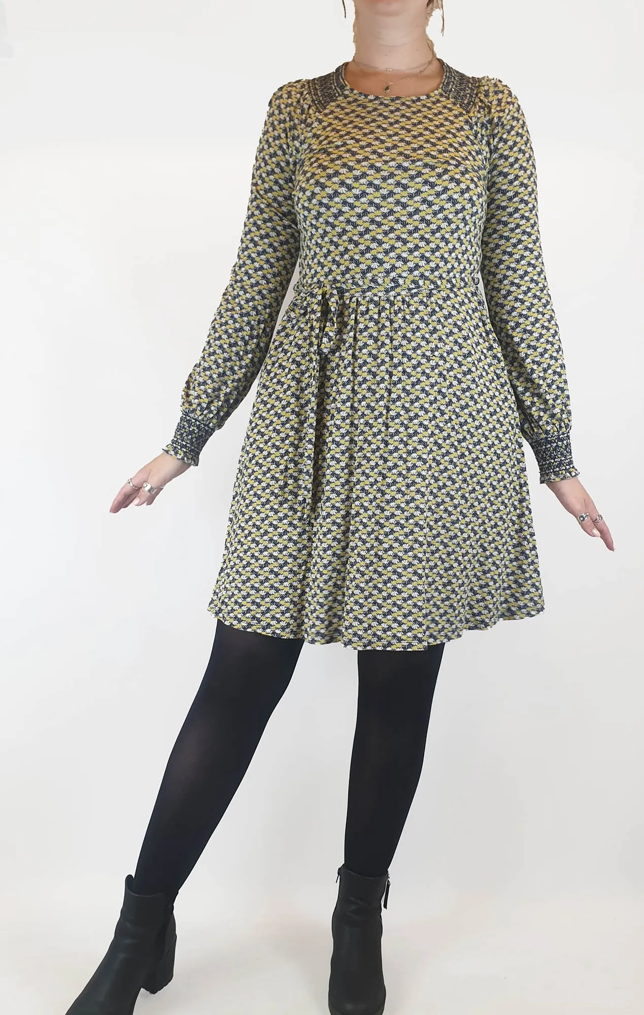 Boden green and navy print long sleeve dress size 12