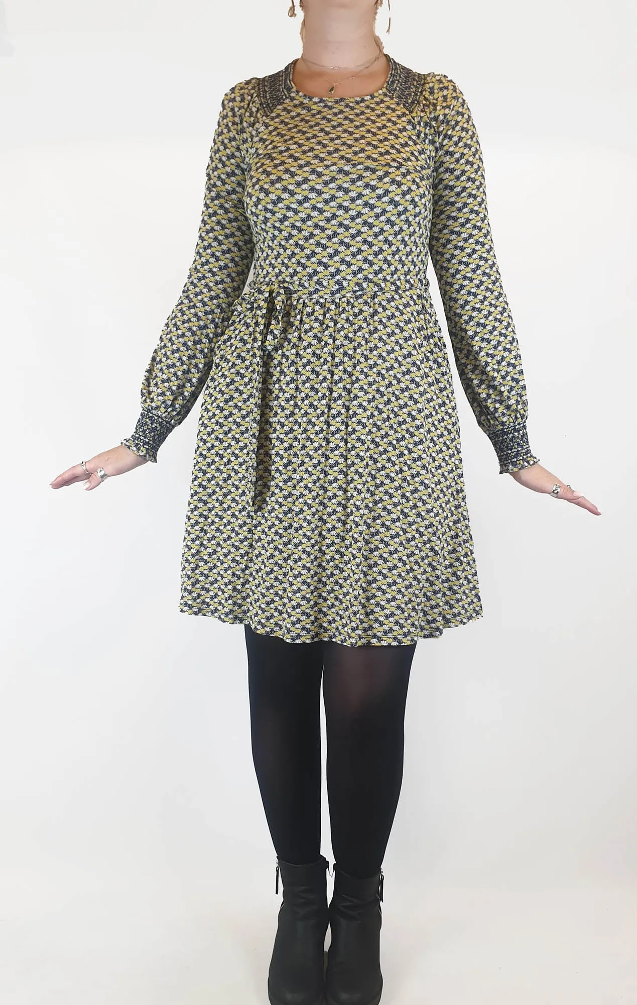 Boden green and navy print long sleeve dress size 12
