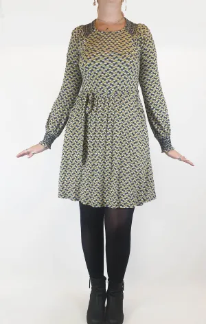 Boden green and navy print long sleeve dress size 12
