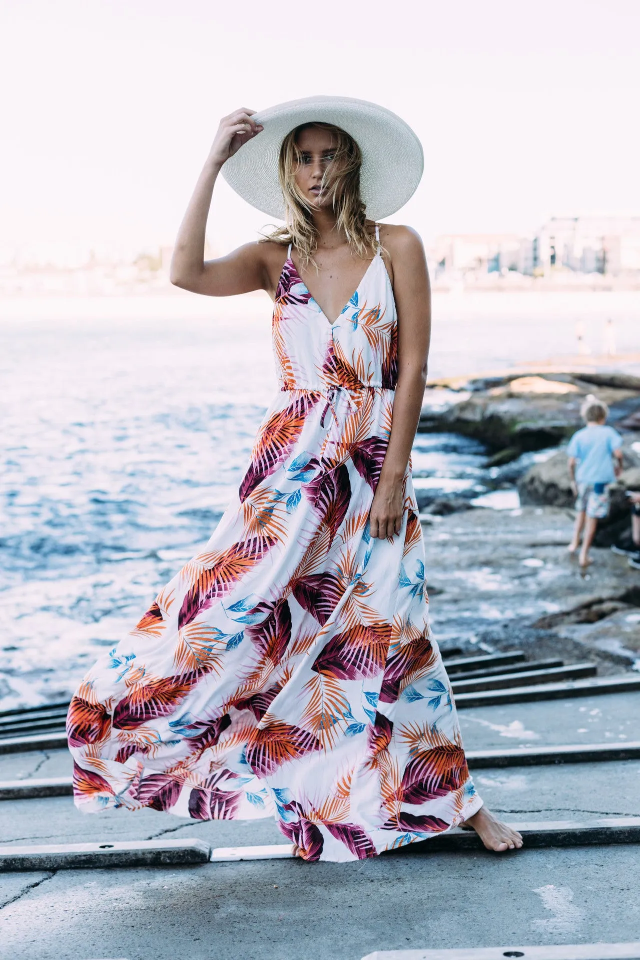 Bohemian Spaghetti Straps V-neck Long Party Beach Dress
