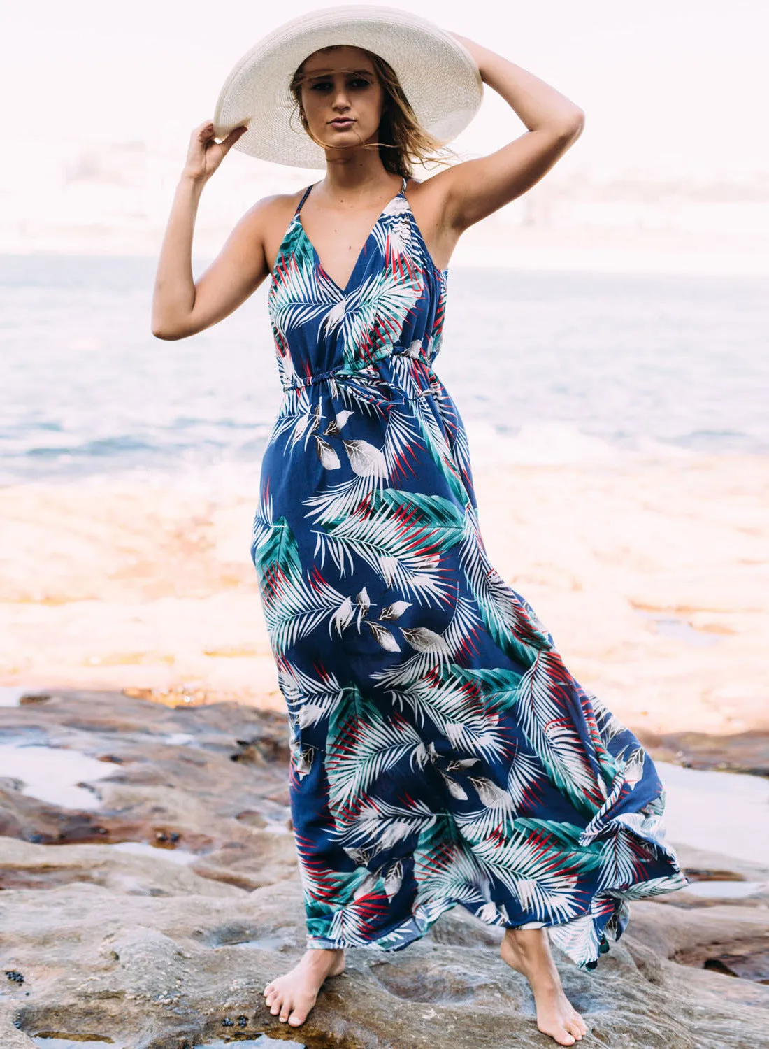 Bohemian Spaghetti Straps V-neck Long Party Beach Dress