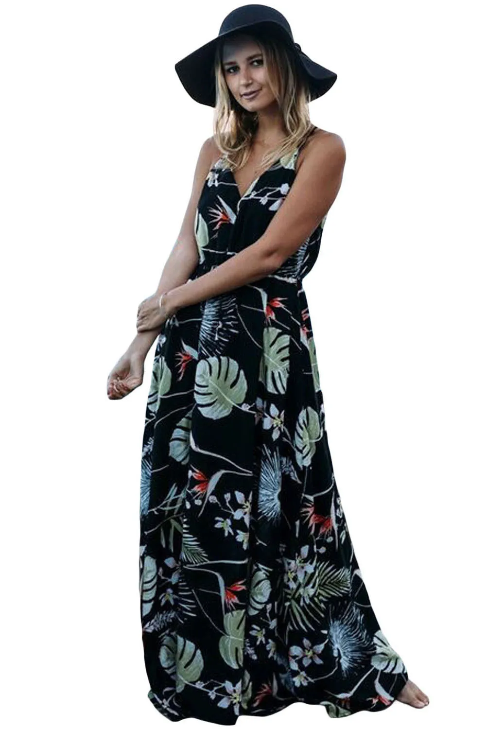 Bohemian Spaghetti Straps V-neck Long Party Beach Dress