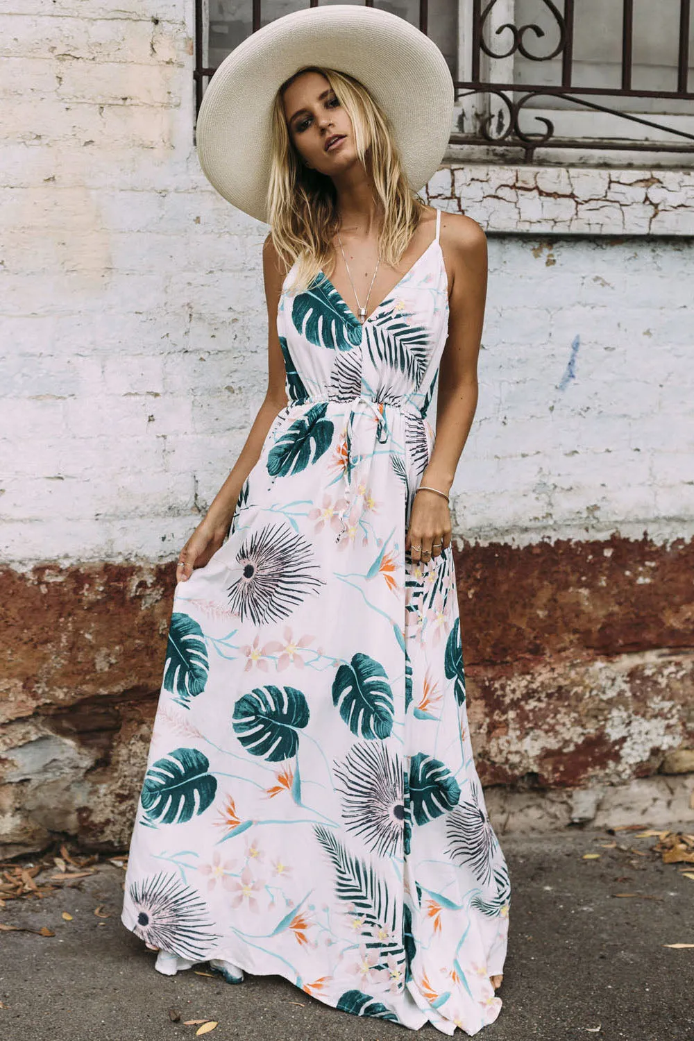Bohemian Spaghetti Straps V-neck Long Party Beach Dress
