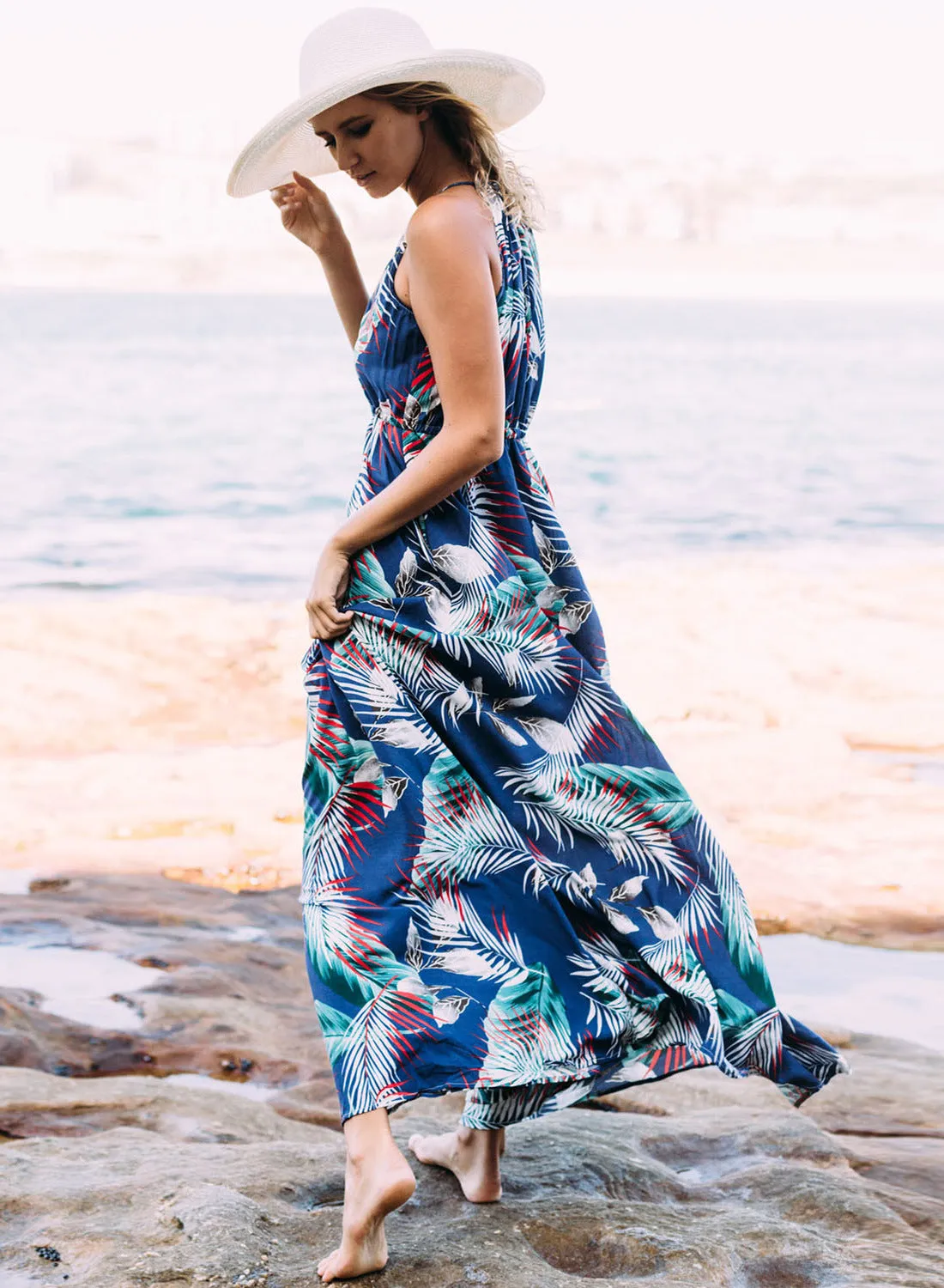 Bohemian Spaghetti Straps V-neck Long Party Beach Dress