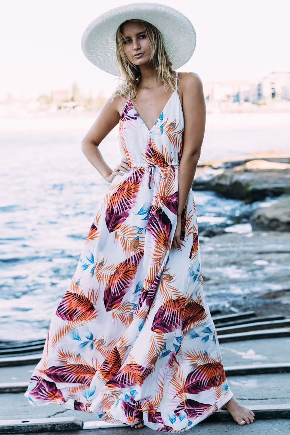 Bohemian Spaghetti Straps V-neck Long Party Beach Dress