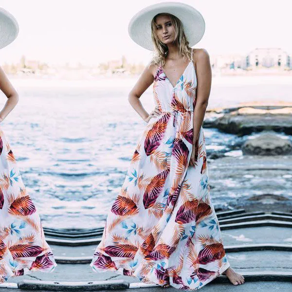 Bohemian Spaghetti Straps V-neck Long Party Beach Dress
